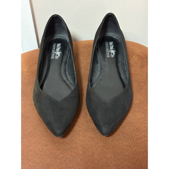 COACH and FOUR Ballet Flats Metallic Sliver Heel Pointed Toe Black Size 6 SlipOn - Picture 3 of 11